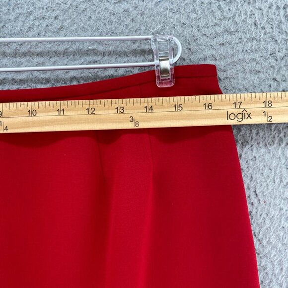 Le Suit Set Womens 12 Red Pleated Jacket Button Up Below Knee Skirt 2 Piece Work - Picture 8 of 16